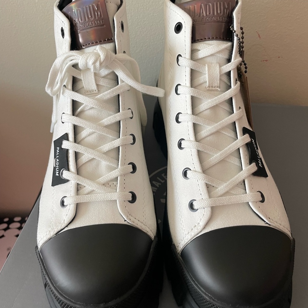 Palladium Revolt Hi White and Black High-Top Platform Sneakers-Size 10